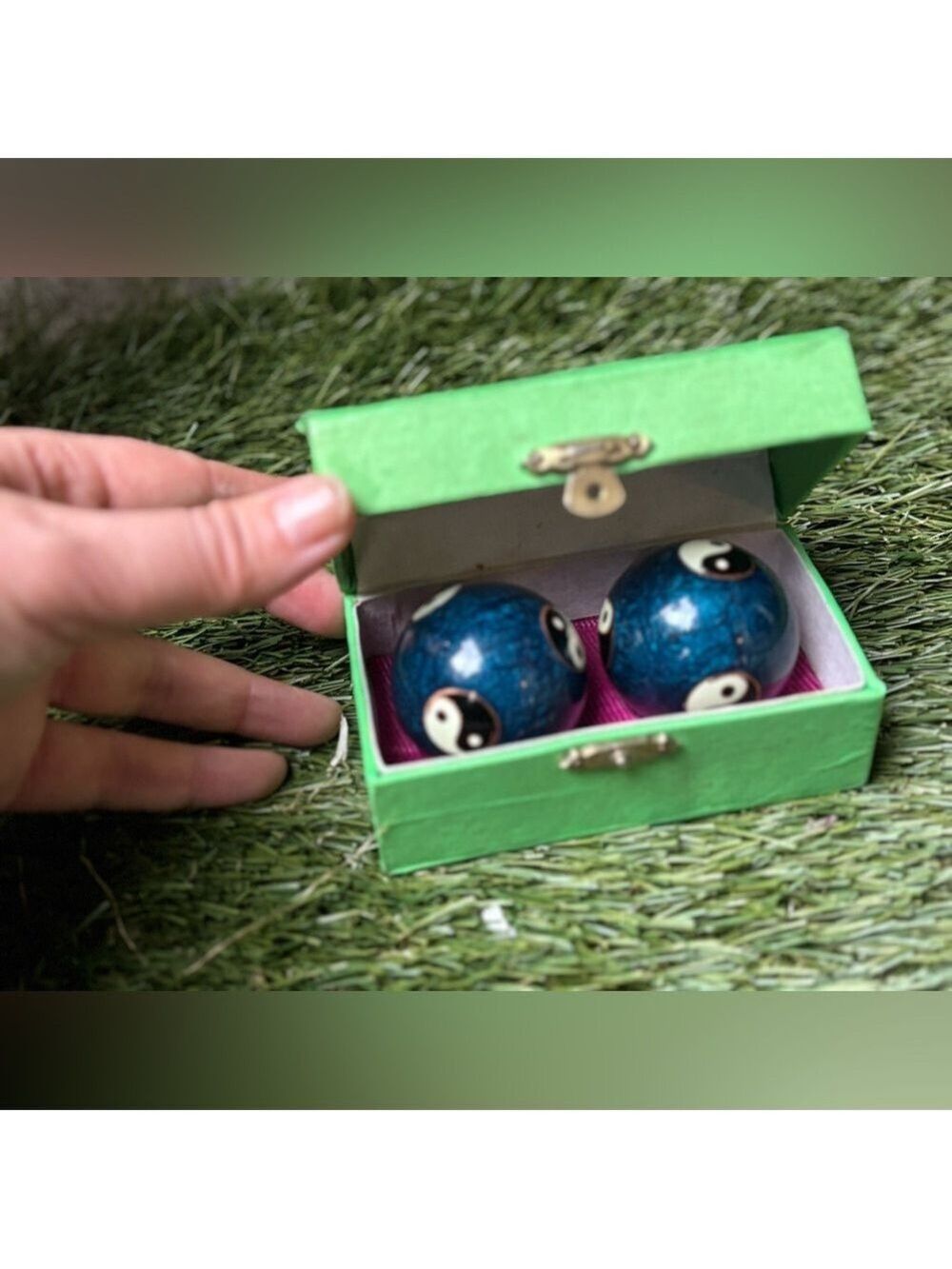 VINTAGE Cloisonné Yin-Yang Baoding Balls • Deep Blue Enamel • Meditation Chime - Picture 5 of 11